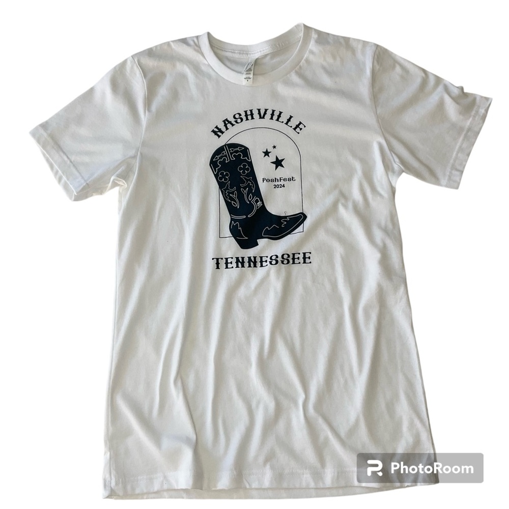 New Nashville PoshFest 2024 T-shirt White Black Western Boot M